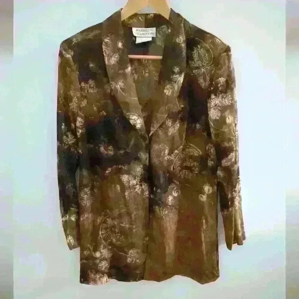 MARSELLIS COLLECTIONS | Women's Vintage Brown/BlackButton Up Sheer Card…